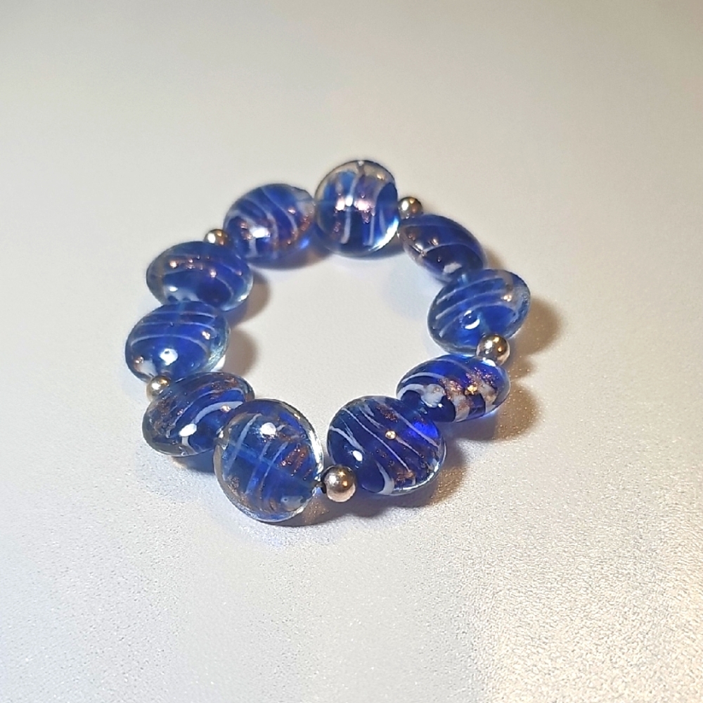 Elegant Blue Obsidian Beaded Stretchy Bracelet.
